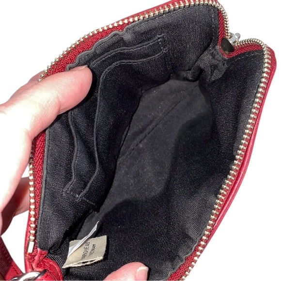 Coach EUC Dark Red and Tan Monogram Corner Zip Wristlet - Picture 12 of 17